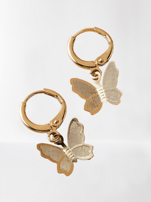 Minimalist Gold Butterfly Huggie Hoops.